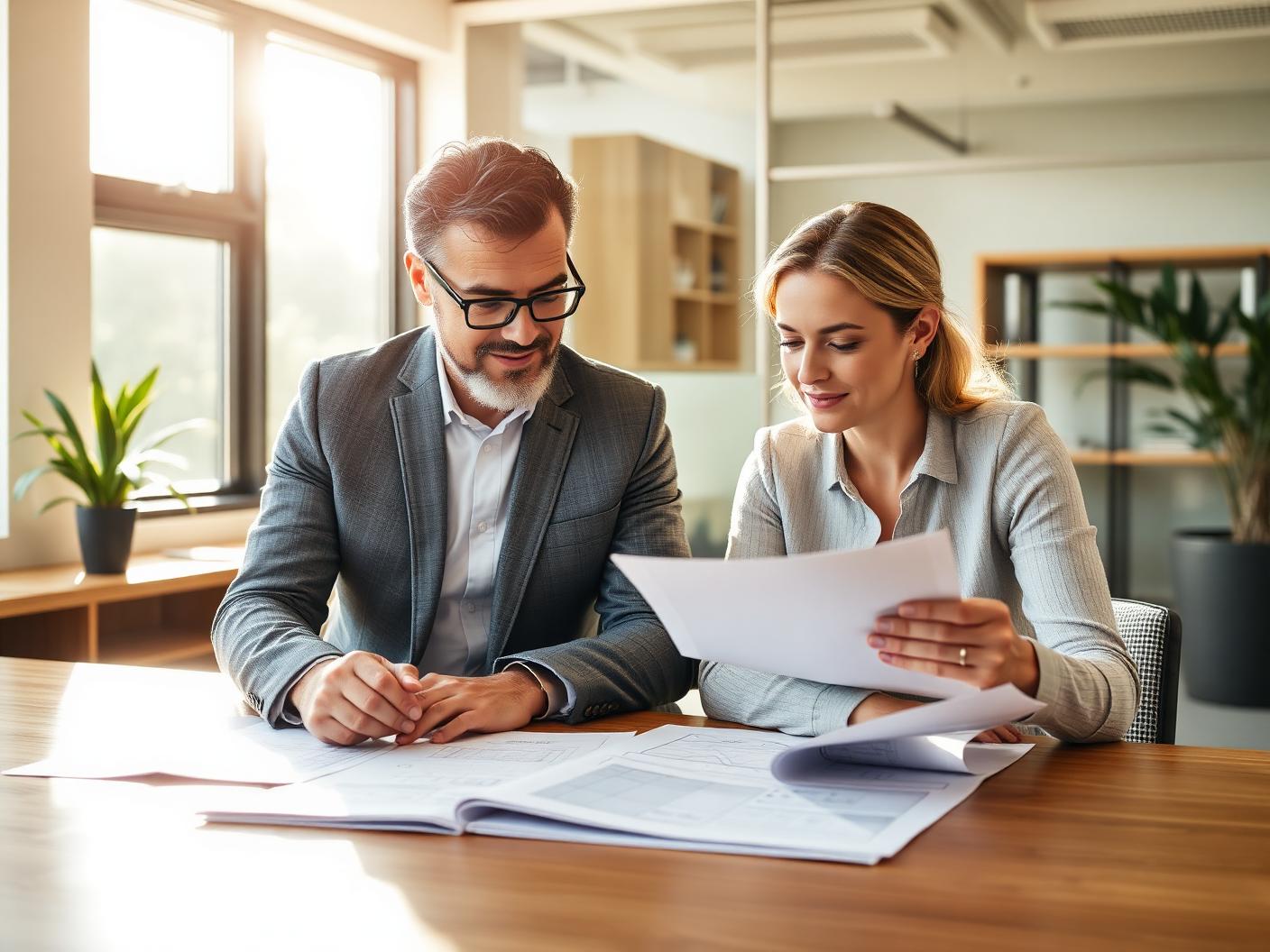 Business owner reviewing a solar savings proposal with a Divine Solar consultant